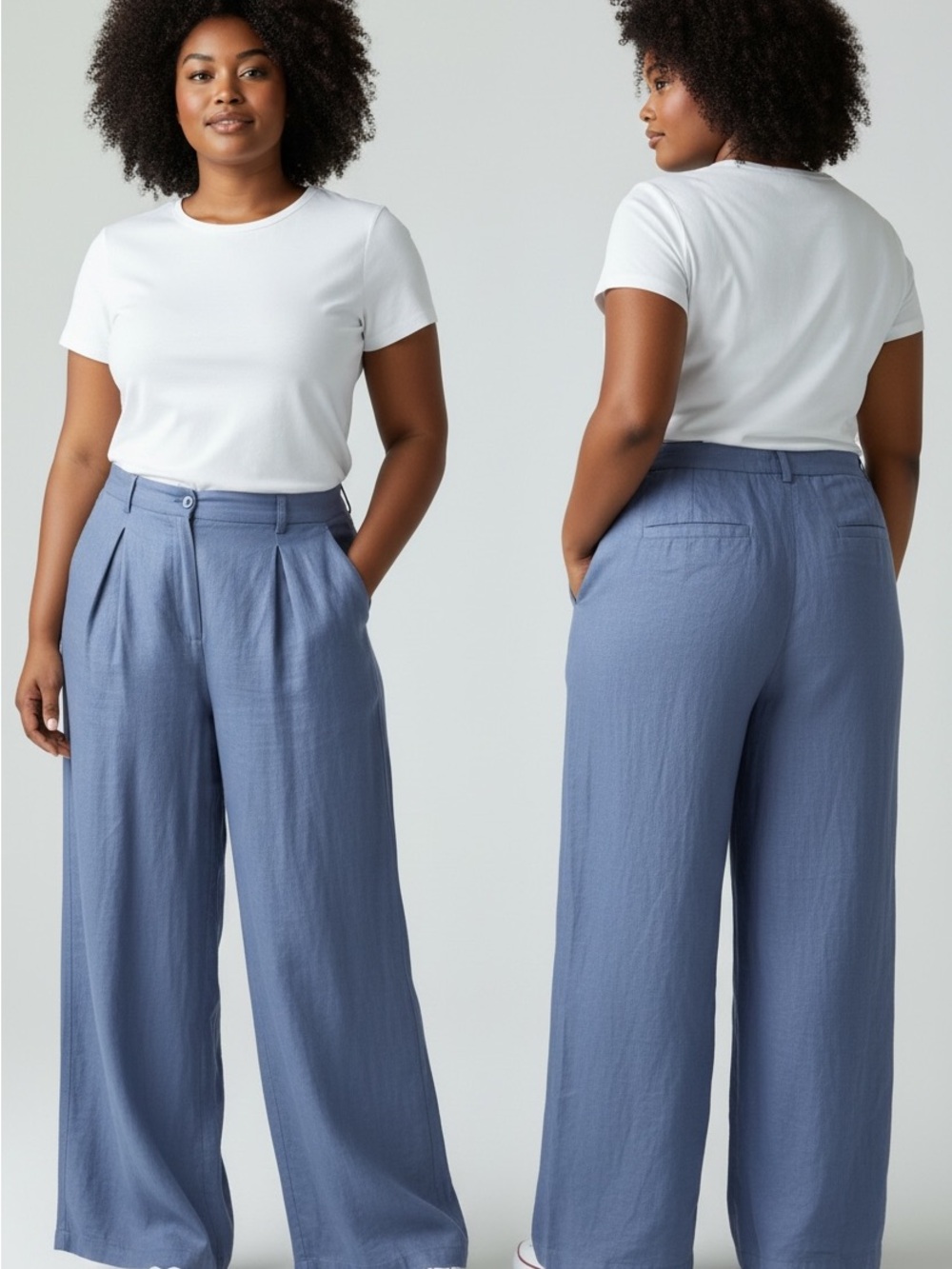 aerie Wide-Leg Pleated Pants in Dusty Blue
